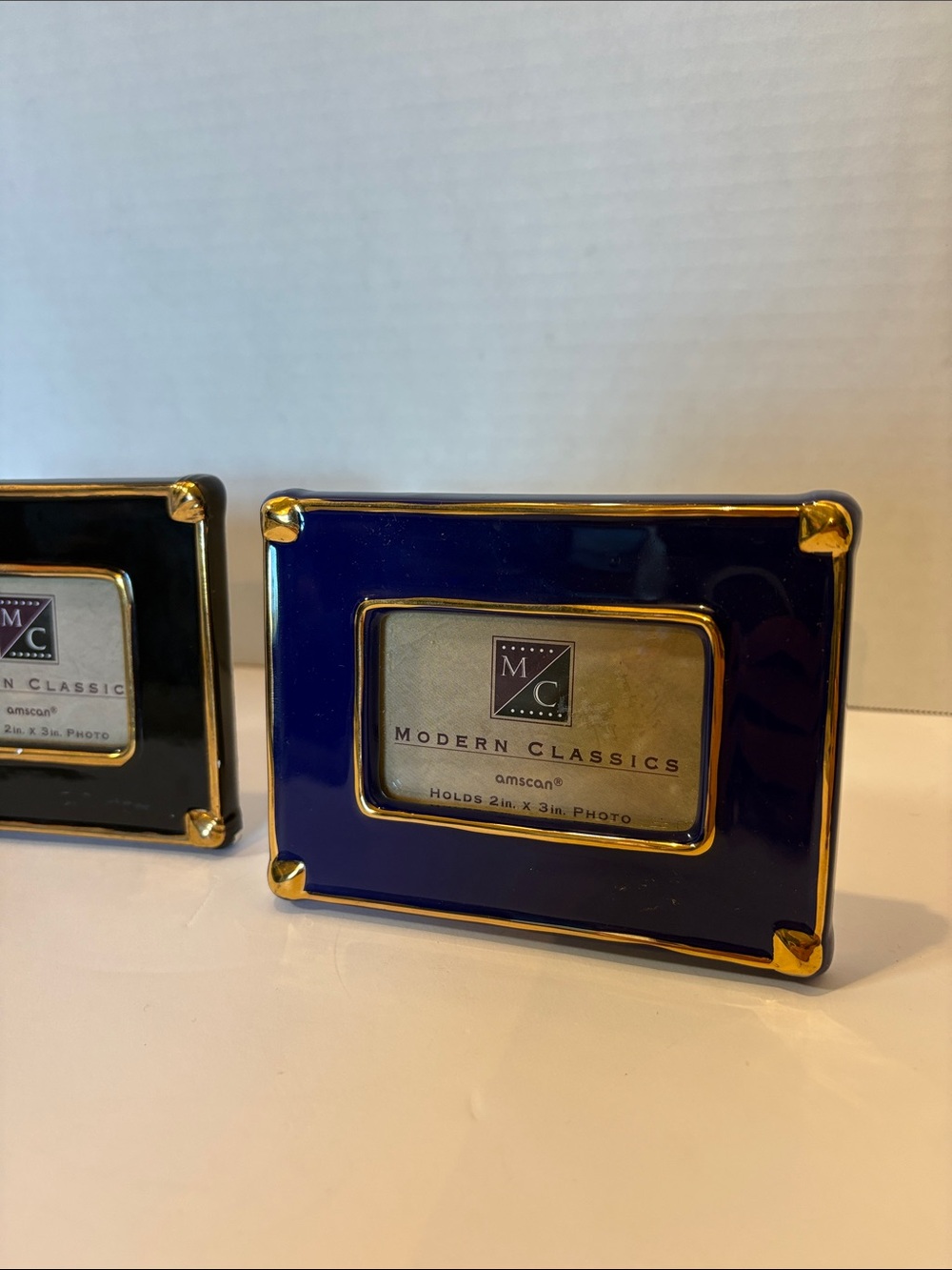 Vintage Amscan Modern Classics Cobalt Blue Enamel Picture Frames - Pair